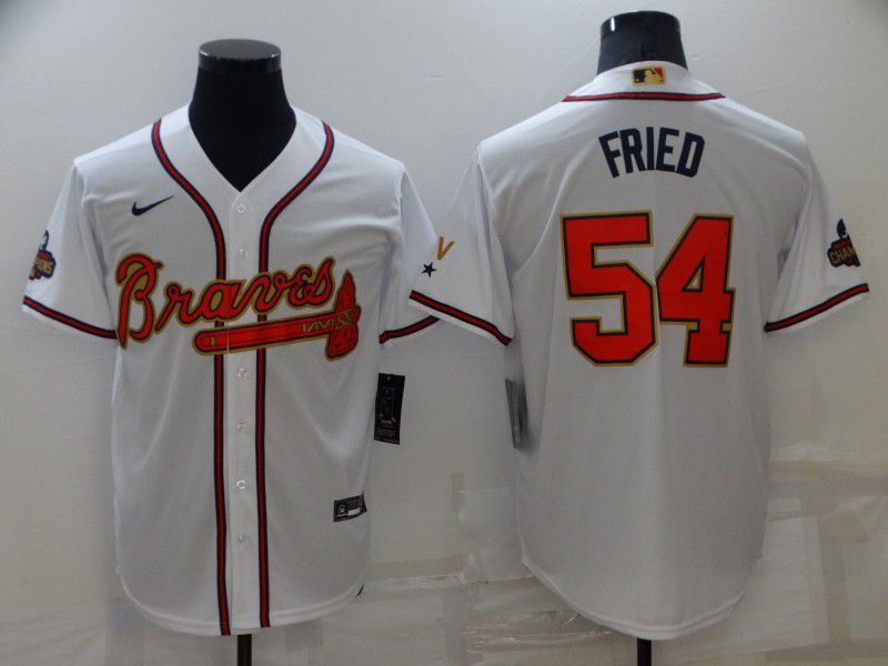 Men Atlanta Braves 54 Fried White Gold Game Nike 2022 MLB Jersey